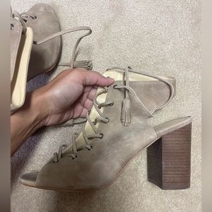 Jessica Simpson Leather Lace Up Bootie Block Heel